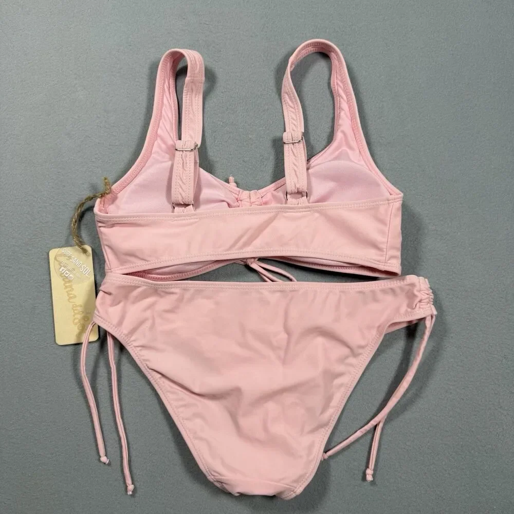 Cabana del Sol Pink Bikini Set Small NWT Ruched Tie Side Swimsuit NEW